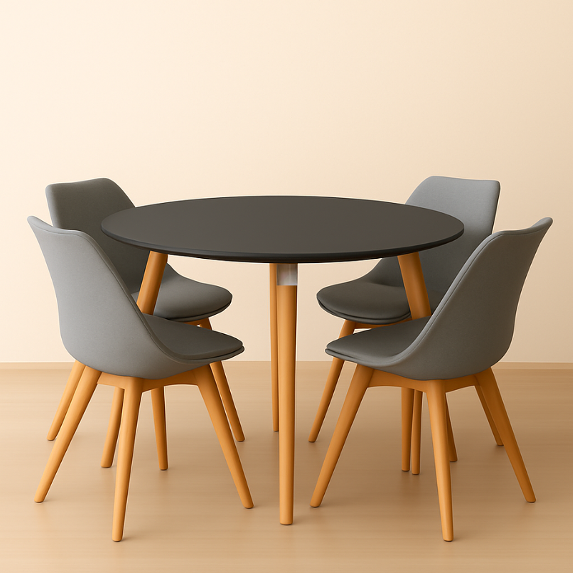 Comedor Ragnarok Wood redondo Negro 100 cm con 4 Sillas Tulip 2