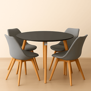 Comedor Ragnarok Wood redondo Negro 100 cm con 4 Sillas Tulip