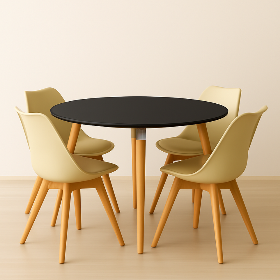 Comedor Ragnarok Wood redondo Negro 100 cm con 4 Sillas Tulip 3