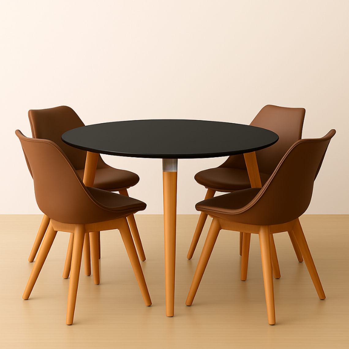 Comedor Ragnarok Wood redondo Negro 100 cm con 4 Sillas Tulip 5