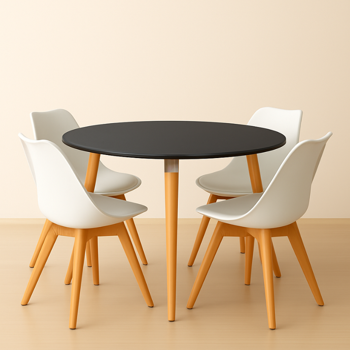 Comedor Ragnarok Wood redondo Negro 100 cm con 4 Sillas Tulip 6