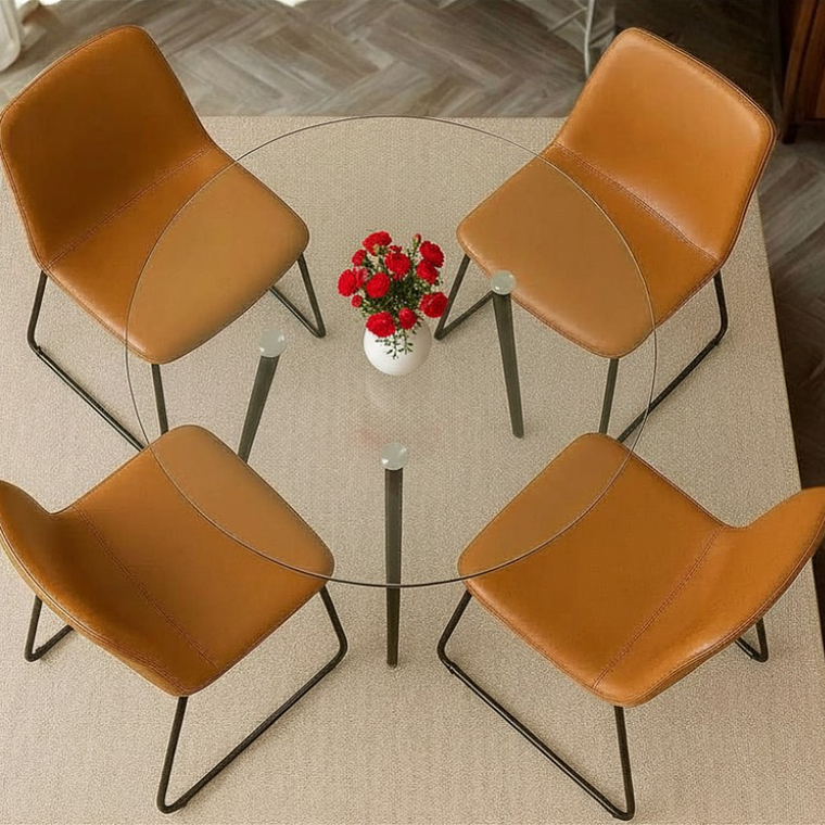 Comedor Olden redondo vidrio 120 cm con 4 Sillas Burgos de Cuero Sintético y Metal Industrial 2