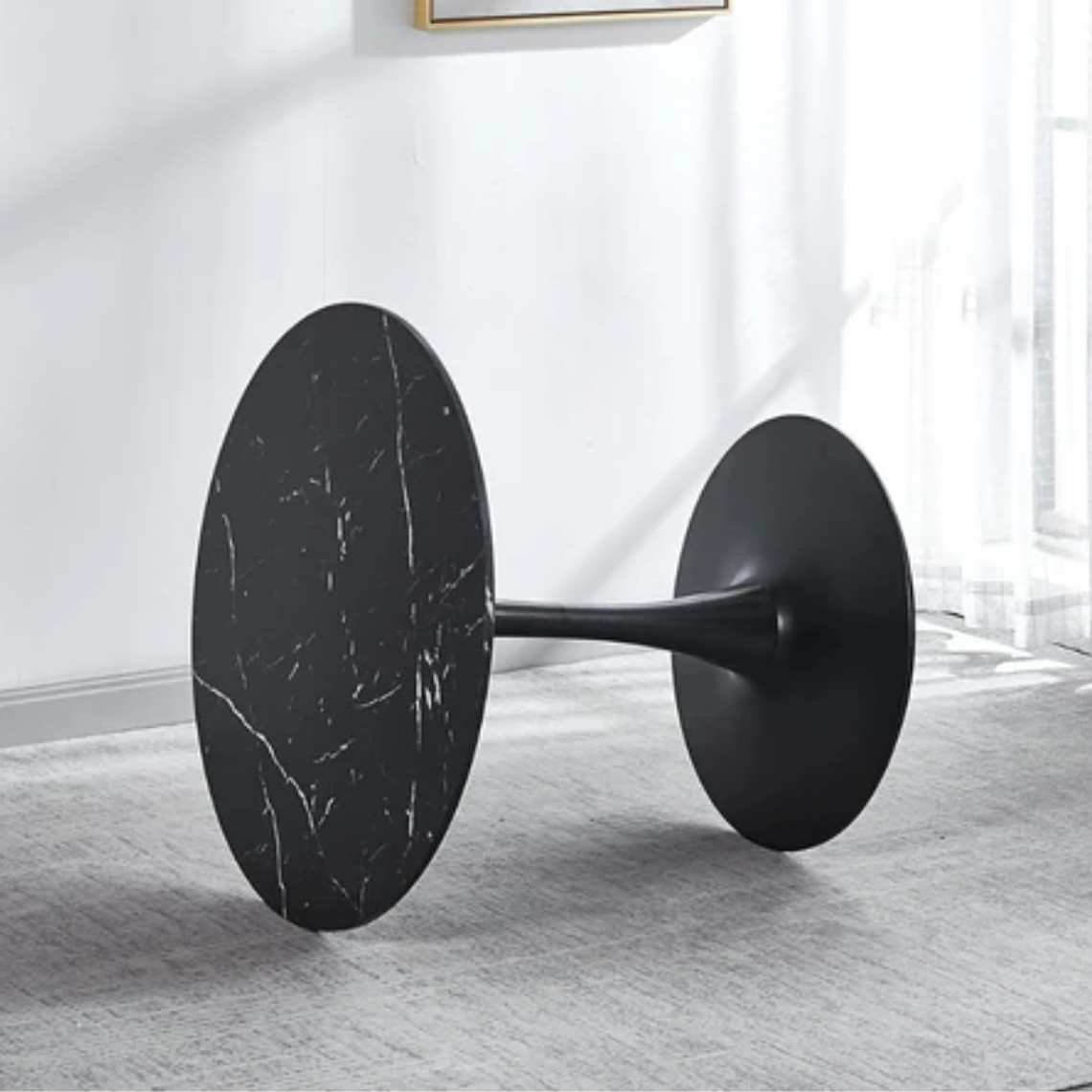 Comedor Essen Cuarzo redondo negro 100 cm con 4 Sillas Burgos de Cuero Sintético y Metal Industrial 8