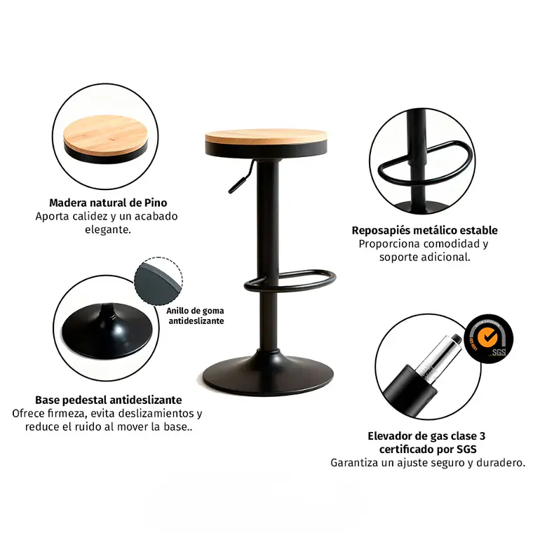 Taburete Viking Metal - Madera 9