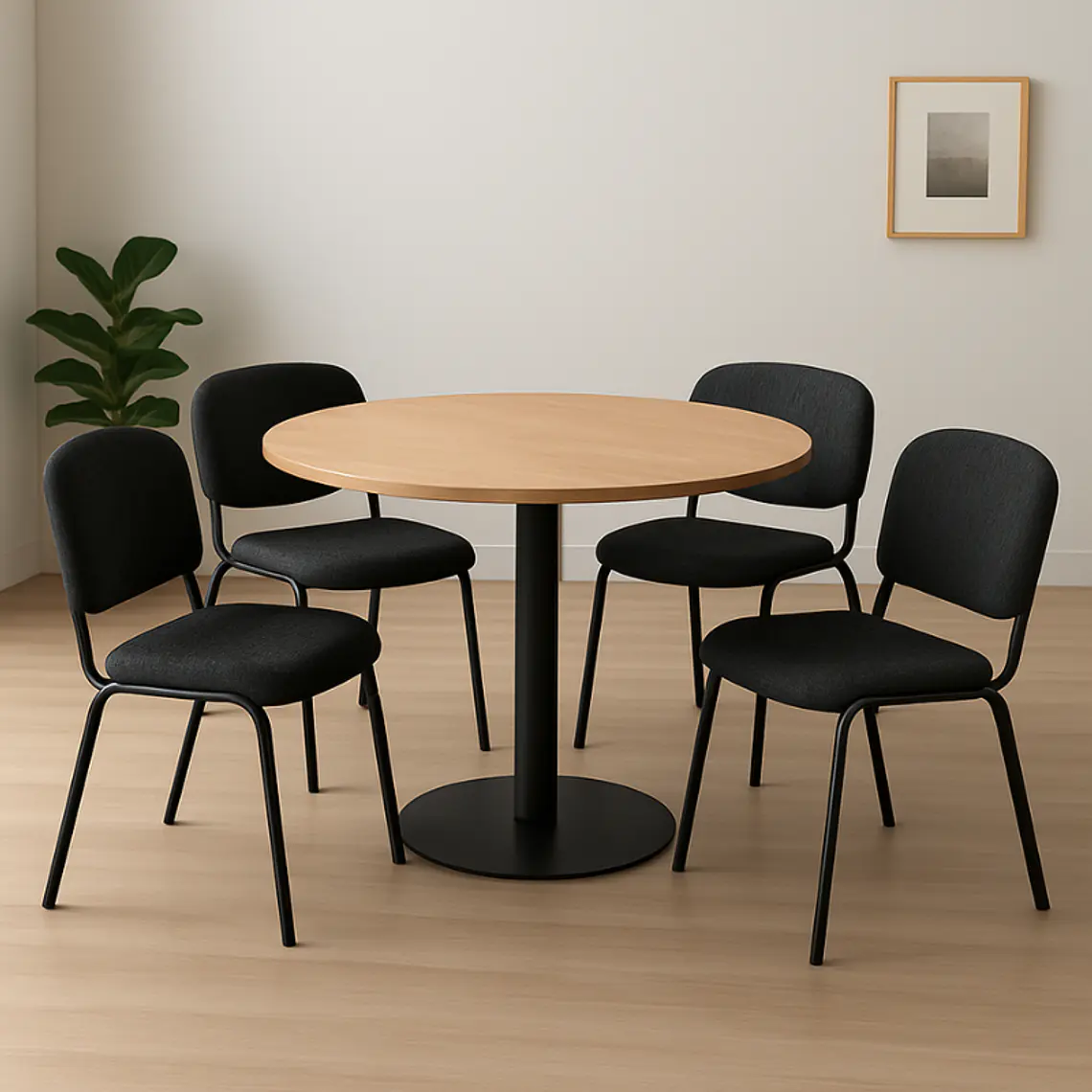 Comedor Reuniones Wood redondo 80 cm con 4 Sillas ISO Meeting Tela 1