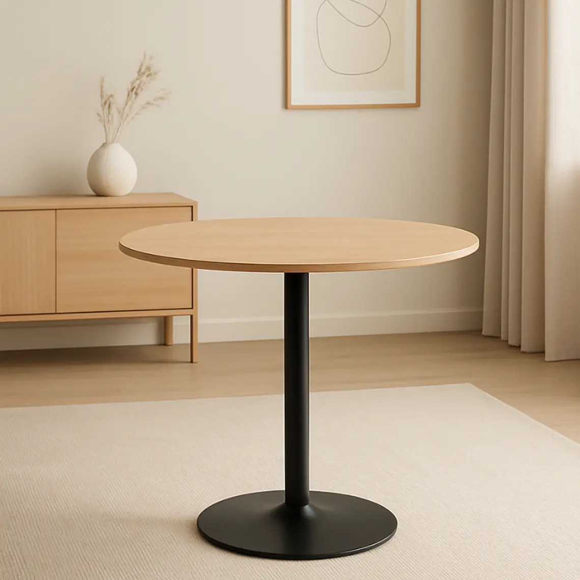 Comedor Reuniones Wood redondo 80 cm con 4 Sillas ISO Meeting Tela 2