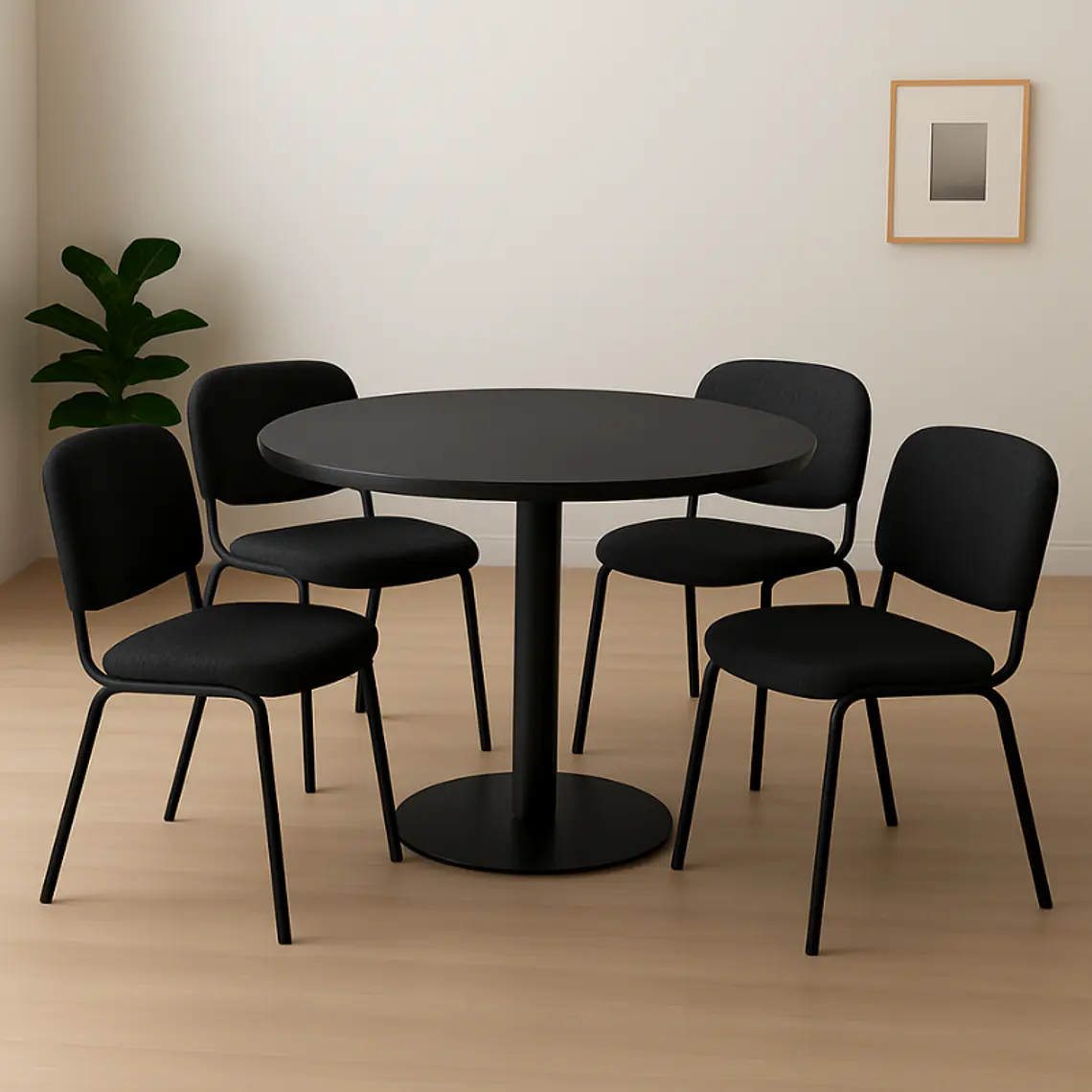Comedor Reuniones Black redondo 80 cm con 4 Sillas ISO Meeting Tela 1