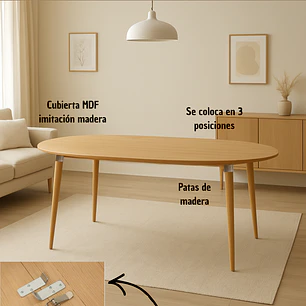 Mesa Expandible Redonda de 100 cm a 180 cm color madera