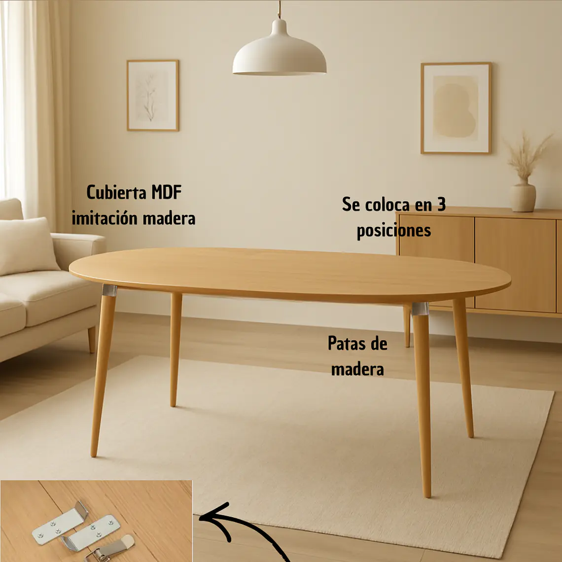 Comedor Expandible de 100 cm a 180 cm con 4 Sillas Tolix Asiento Madera 7