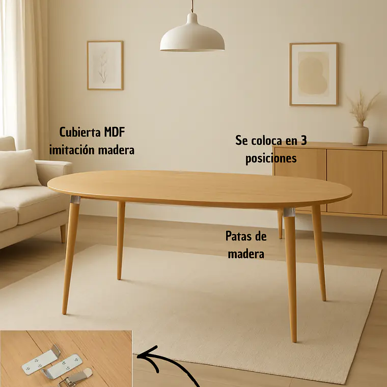 Comedor Expandible de 100 cm a 180 cm con 4 Sillas Tolix Asiento Madera 7