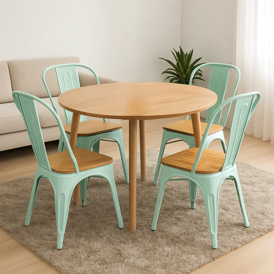 Comedor Expandible de 100 cm a 180 cm con 4 Sillas Tolix Asiento Madera 2