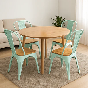 Comedor Expandible de 100 cm a 180 cm con 4 Sillas Tolix Asiento Madera