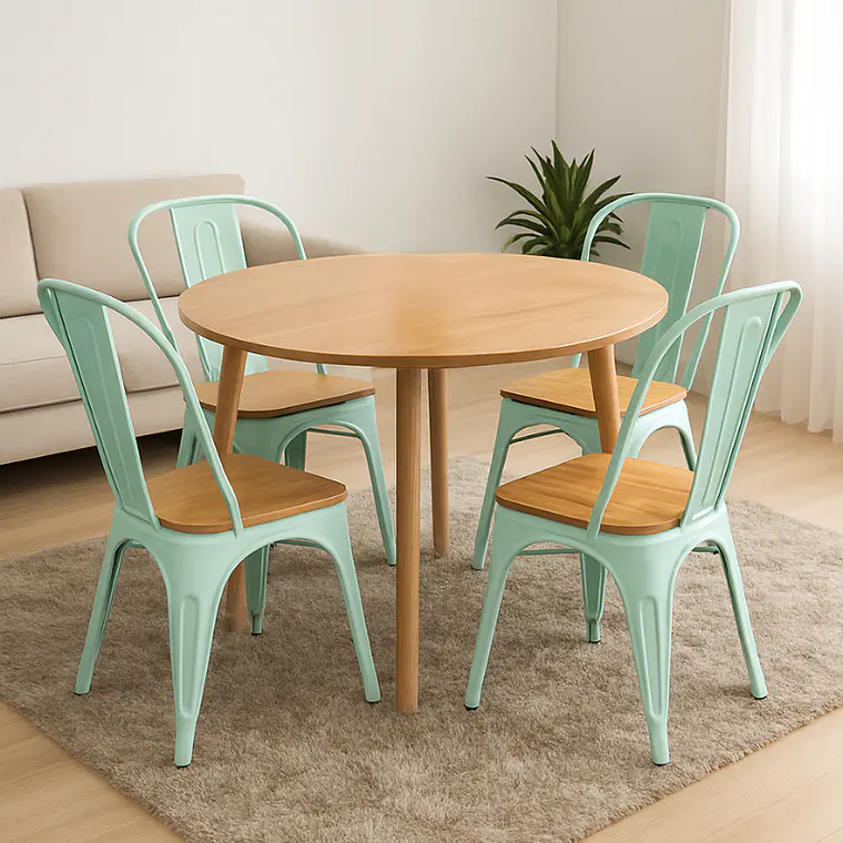 Comedor Expandible de 100 cm a 180 cm con 4 Sillas Tolix Asiento Madera 2