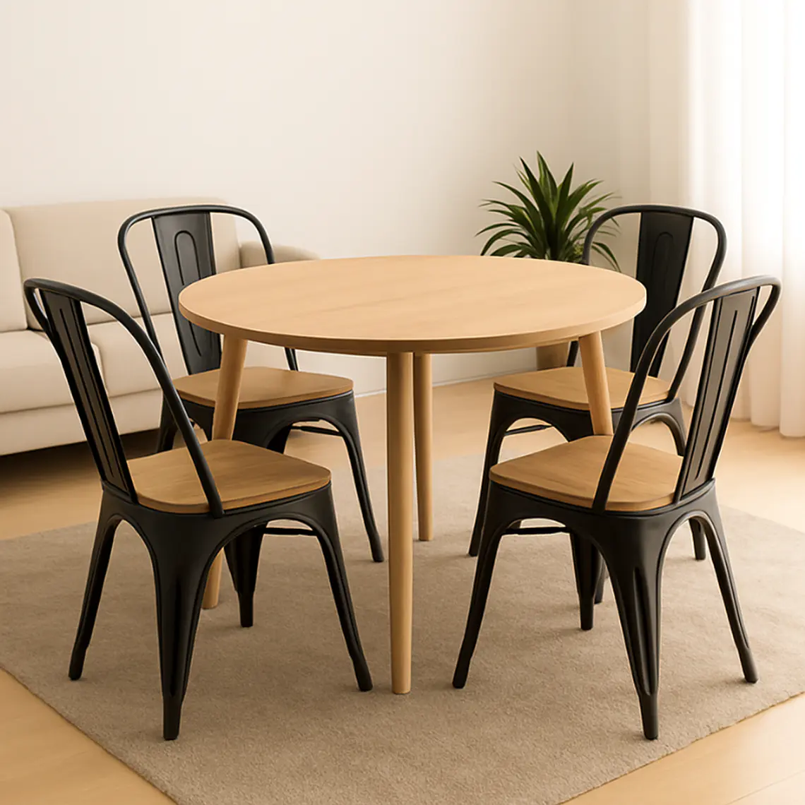 Comedor Expandible de 100 cm a 180 cm con 4 Sillas Tolix Asiento Madera 1