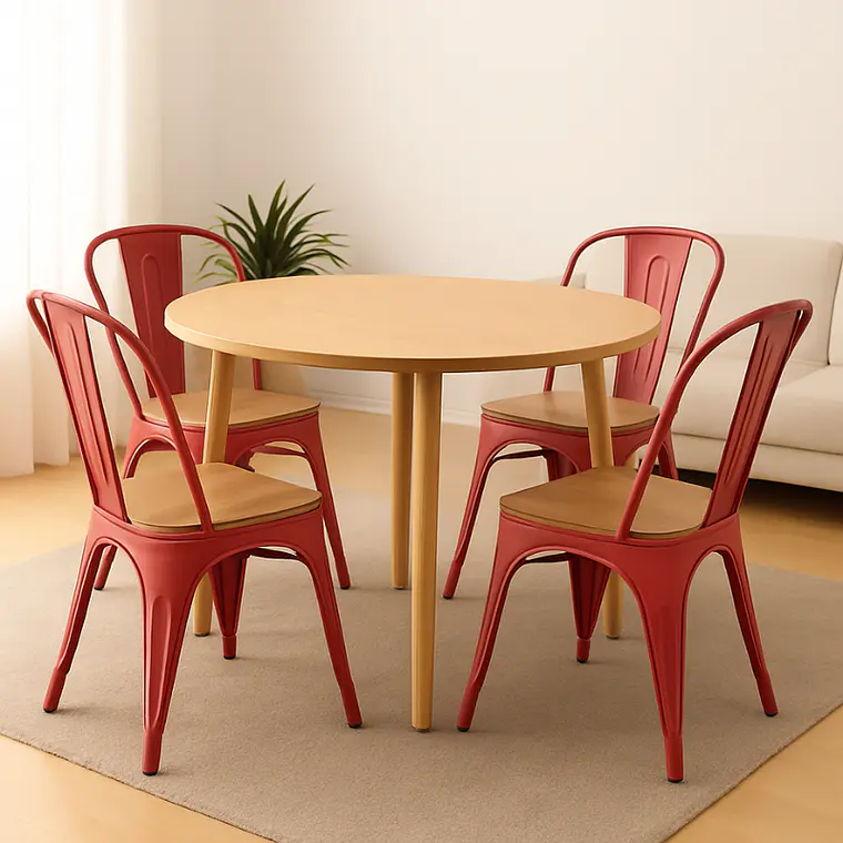 Comedor Expandible de 100 cm a 180 cm con 4 Sillas Tolix Asiento Madera 3