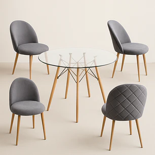 Comedor Pascua Lino redondo vidrio 80 cm con 4 Sillas Breda Lino Rustic