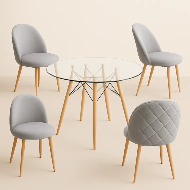 Comedor Pascua Lino redondo vidrio 100 cm con 4 Sillas Breda Lino Rustic 1