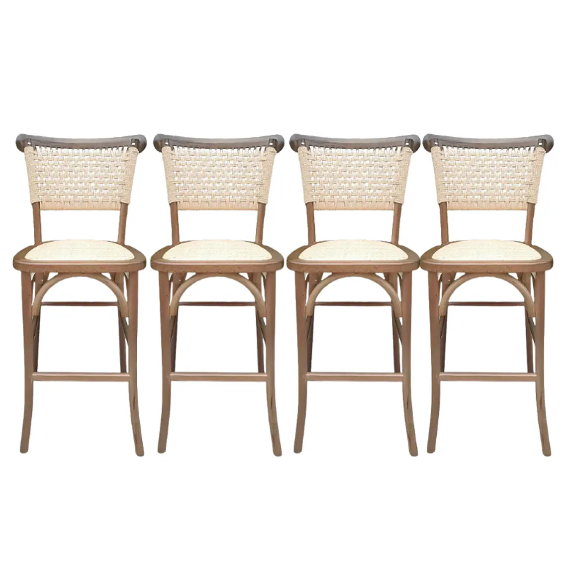 Pack 4 Taburetes Sisal Madera Rattan Walnut 66 cm 1