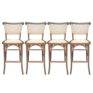 Pack 4 Taburetes Sisal Madera Rattan Walnut 66 cm