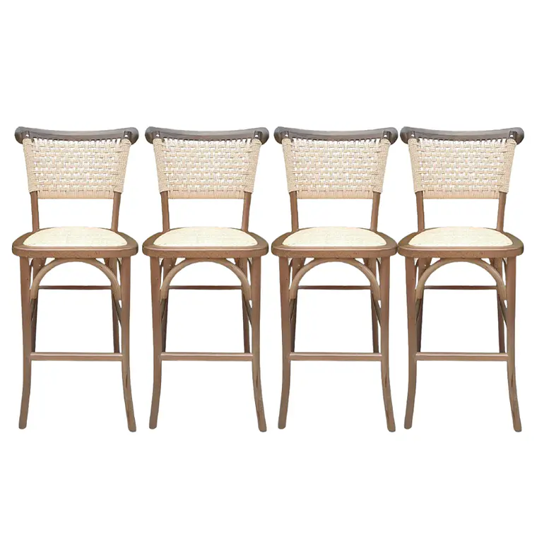 Pack 4 Taburetes Sisal Madera Rattan Walnut 66 cm 1