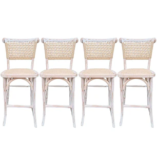 Pack 4 Taburetes Sisal Madera Rattan Antique 66 cm