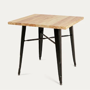 Mesa Tolix negra cuadrada 80x80 cm madera natural