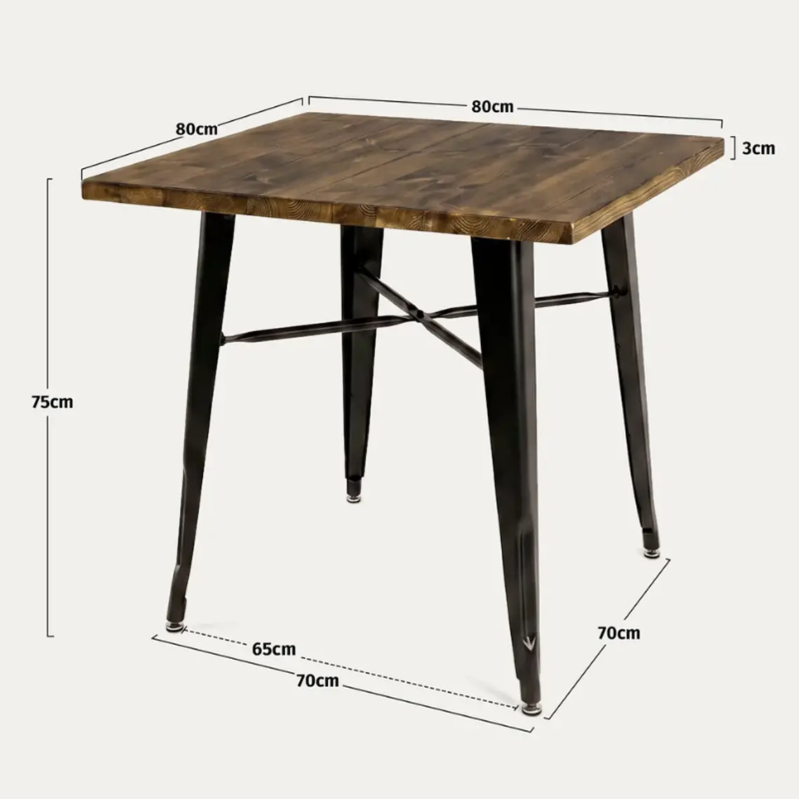 Comedor Phuket cuadrado 80x80 cm con 4 Sillas Tolix 8