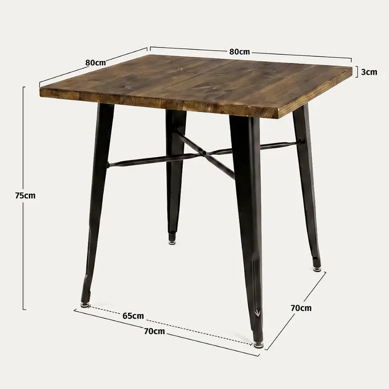 Comedor Phuket cuadrado 80x80 cm con 4 Sillas Tolix 8