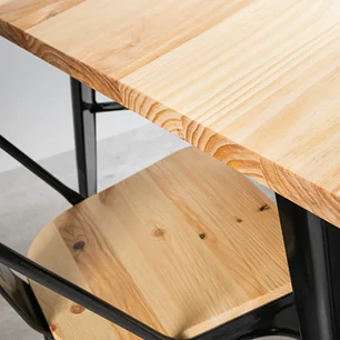 Comedor Phuket Wood cuadrado 80x80 cm con 4 Sillas Tolix Negras asiento madera