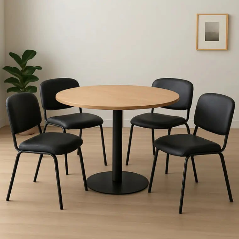 Comedor Reuniones Wood redondo 80 cm con 4 Sillas ISO Meeting Ecocuero Negro Matte 1
