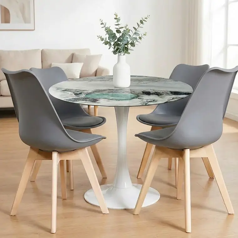 Comedor Mining redondo blanco 80 cm con 4 Sillas Tulip  4