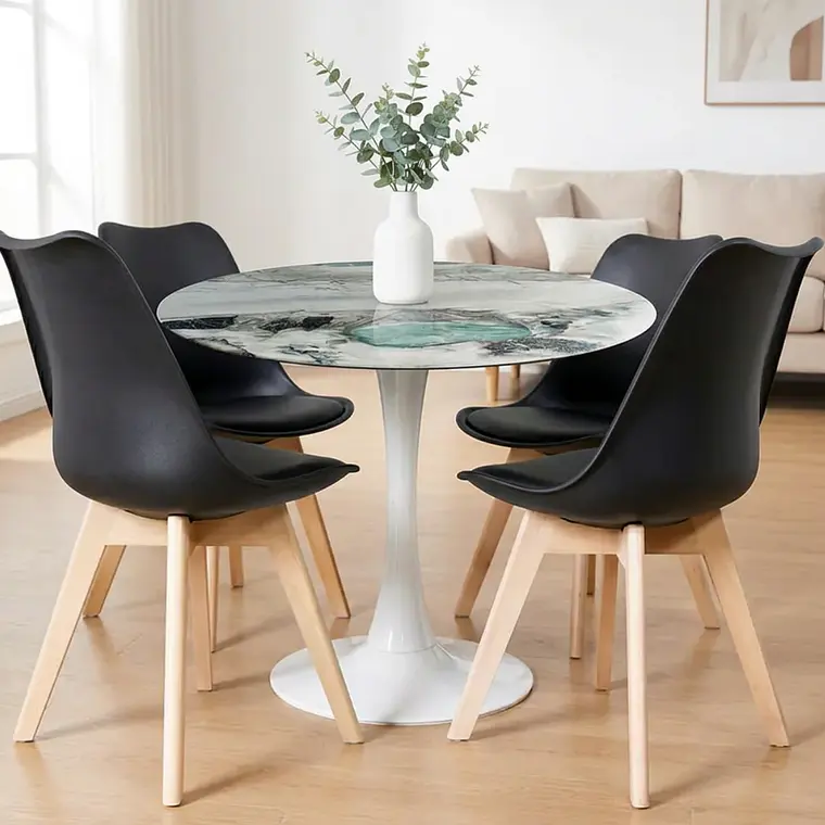 Comedor Mining redondo blanco 80 cm con 4 Sillas Tulip  3
