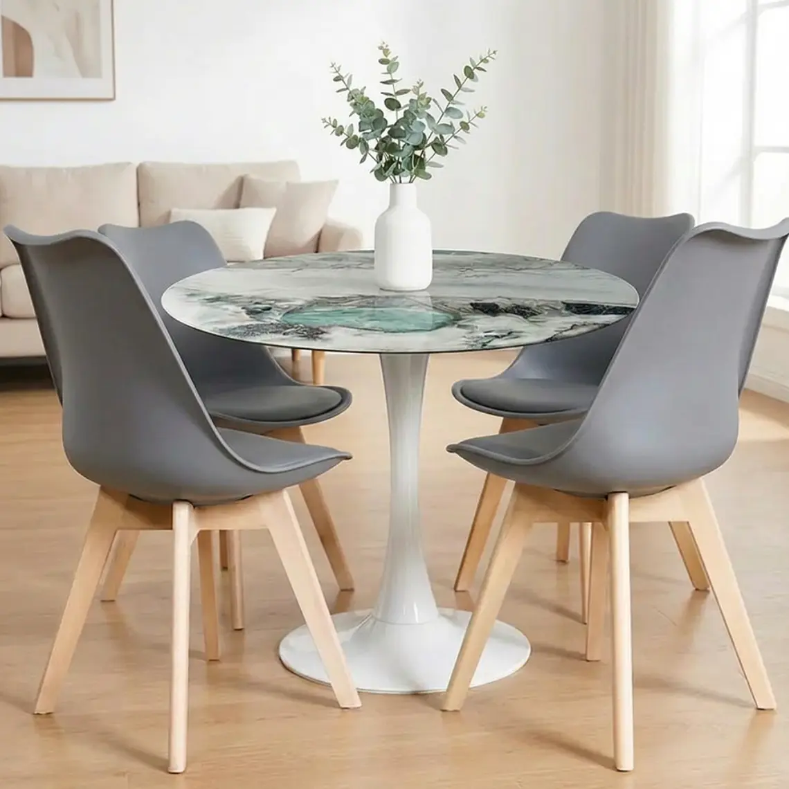 Comedor Mining redondo blanco 100 cm con 4 Sillas Tulip  4