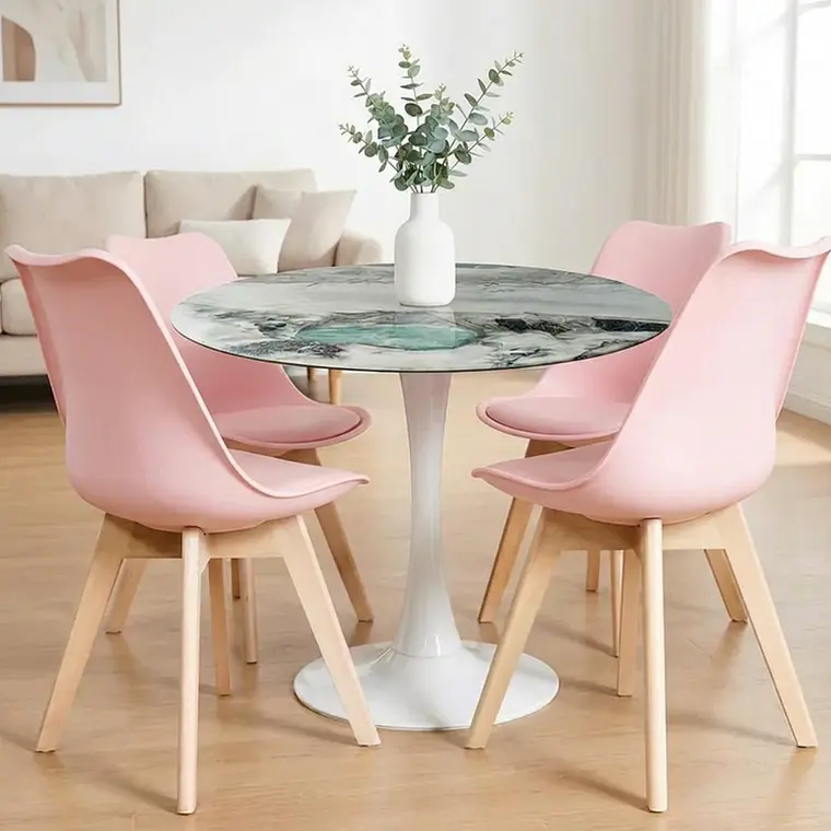 Comedor Mining redondo blanco 100 cm con 4 Sillas Tulip  5