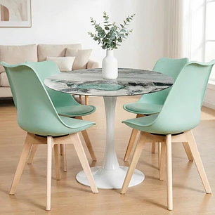 Comedor Mining redondo blanco 100 cm con 4 Sillas Tulip 