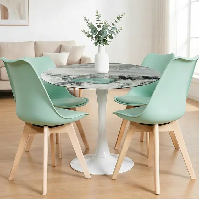 Comedor Mining redondo blanco 100 cm con 4 Sillas Tulip  2