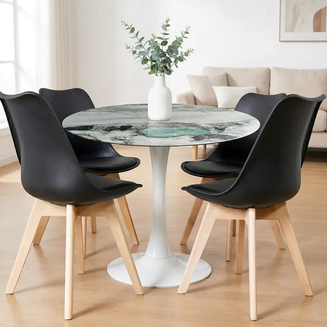 Comedor Mining redondo blanco 100 cm con 4 Sillas Tulip  3