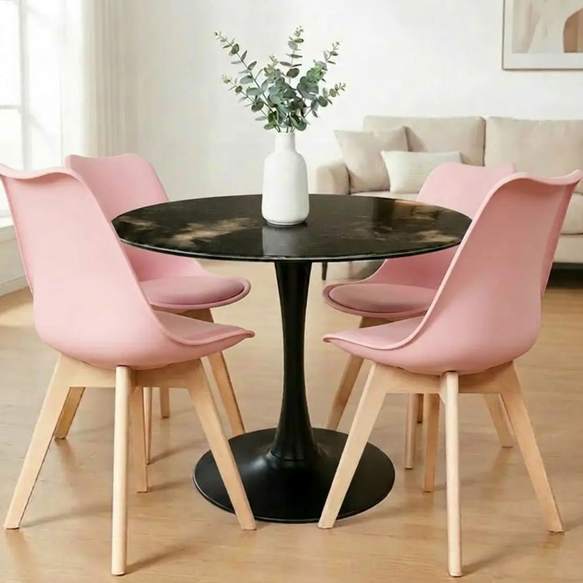 Comedor Mining redondo negro 100 cm con 4 Sillas Tulip  5