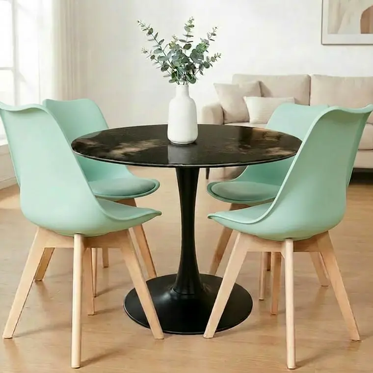 Comedor Mining redondo negro 100 cm con 4 Sillas Tulip  4