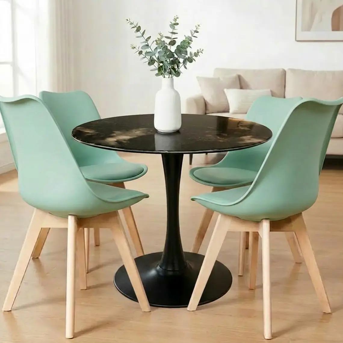 Comedor Mining redondo negro 80 cm con 4 Sillas Tulip 5
