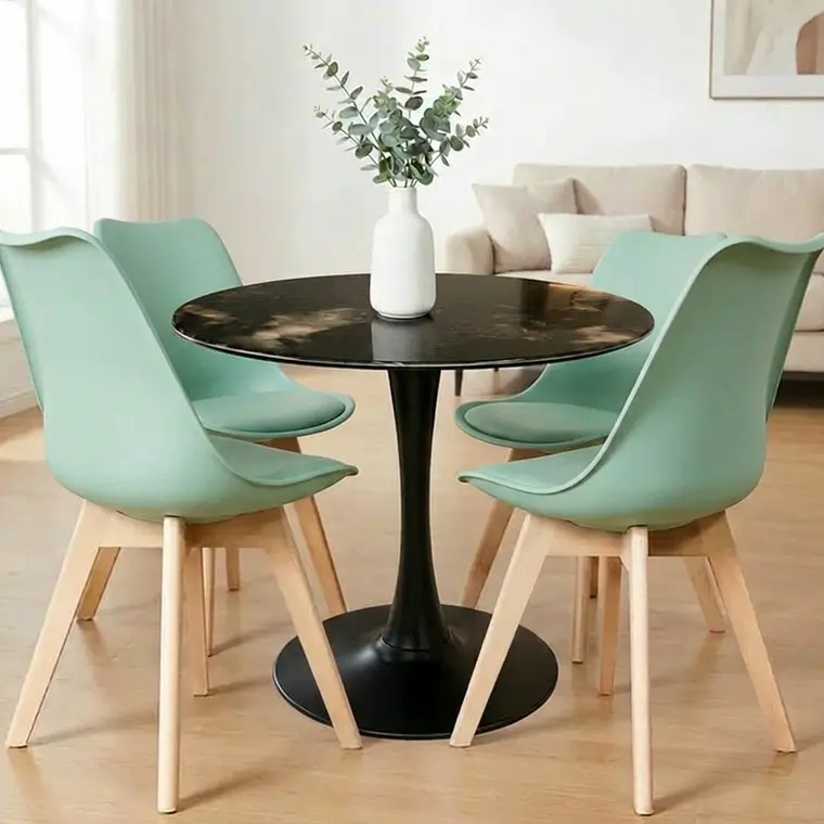 Comedor Mining redondo negro 80 cm con 4 Sillas Tulip 5