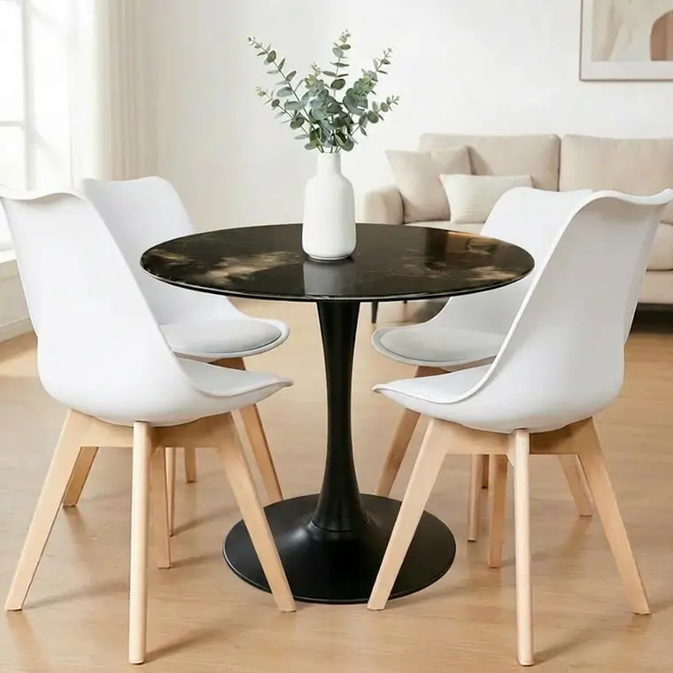 Comedor Mining redondo negro 80 cm con 4 Sillas Tulip 2