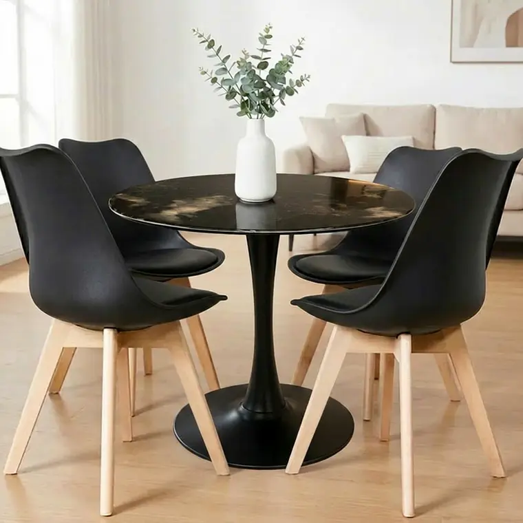 Comedor Mining redondo negro 80 cm con 4 Sillas Tulip 3