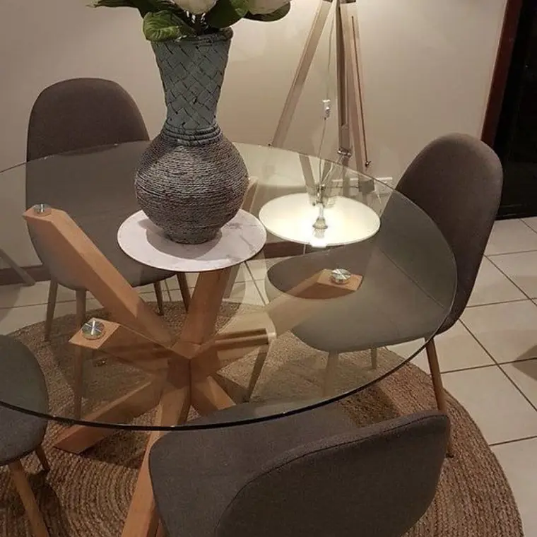 Comedor Asgard Saint redondo vidrio 100 cm con 4 Sillas Spoon Lino 2
