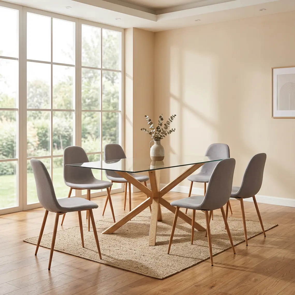 Comedor Asgard Eze rectangular vidrio 140x80 cm con 4 Sillas Spoon Lino 3