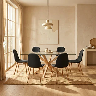Comedor Asgard Eze rectangular vidrio 140x80 cm con 4 Sillas Spoon Lino