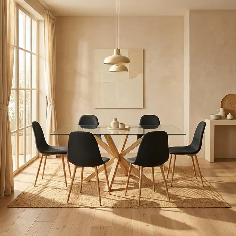 Comedor Asgard Eze rectangular vidrio 140x80 cm con 4 Sillas Spoon Lino 1