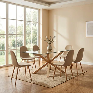 Comedor Asgard rectangular vidrio 140x80 cm con 4 Sillas Spoon Terciopelo