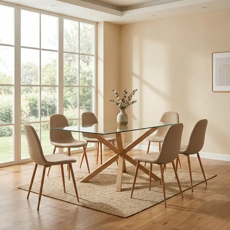 Comedor Asgard rectangular vidrio 140x80 cm con 4 Sillas Spoon Terciopelo 2
