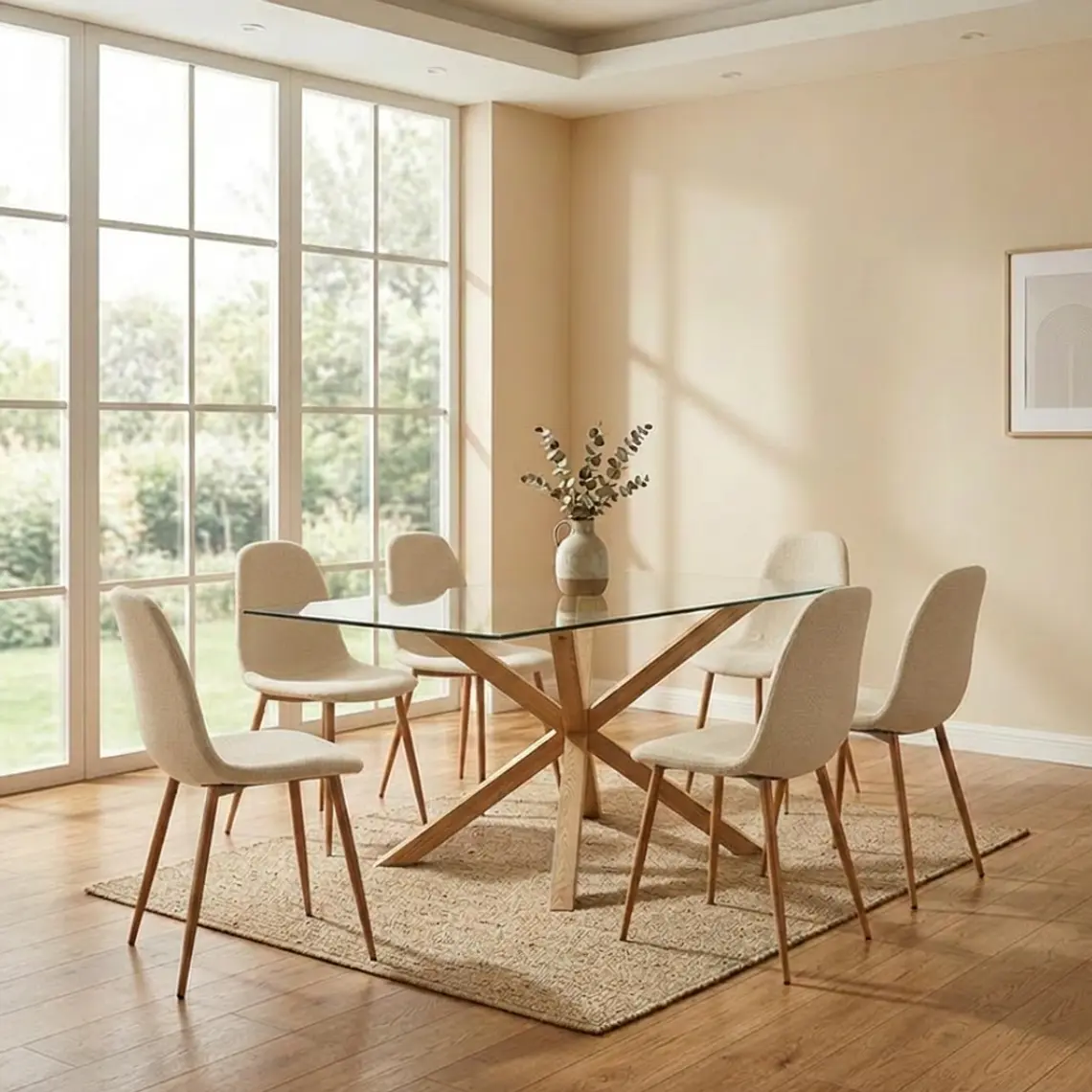 Comedor Asgard rectangular vidrio 140x80 cm con 4 Sillas Spoon Terciopelo 3